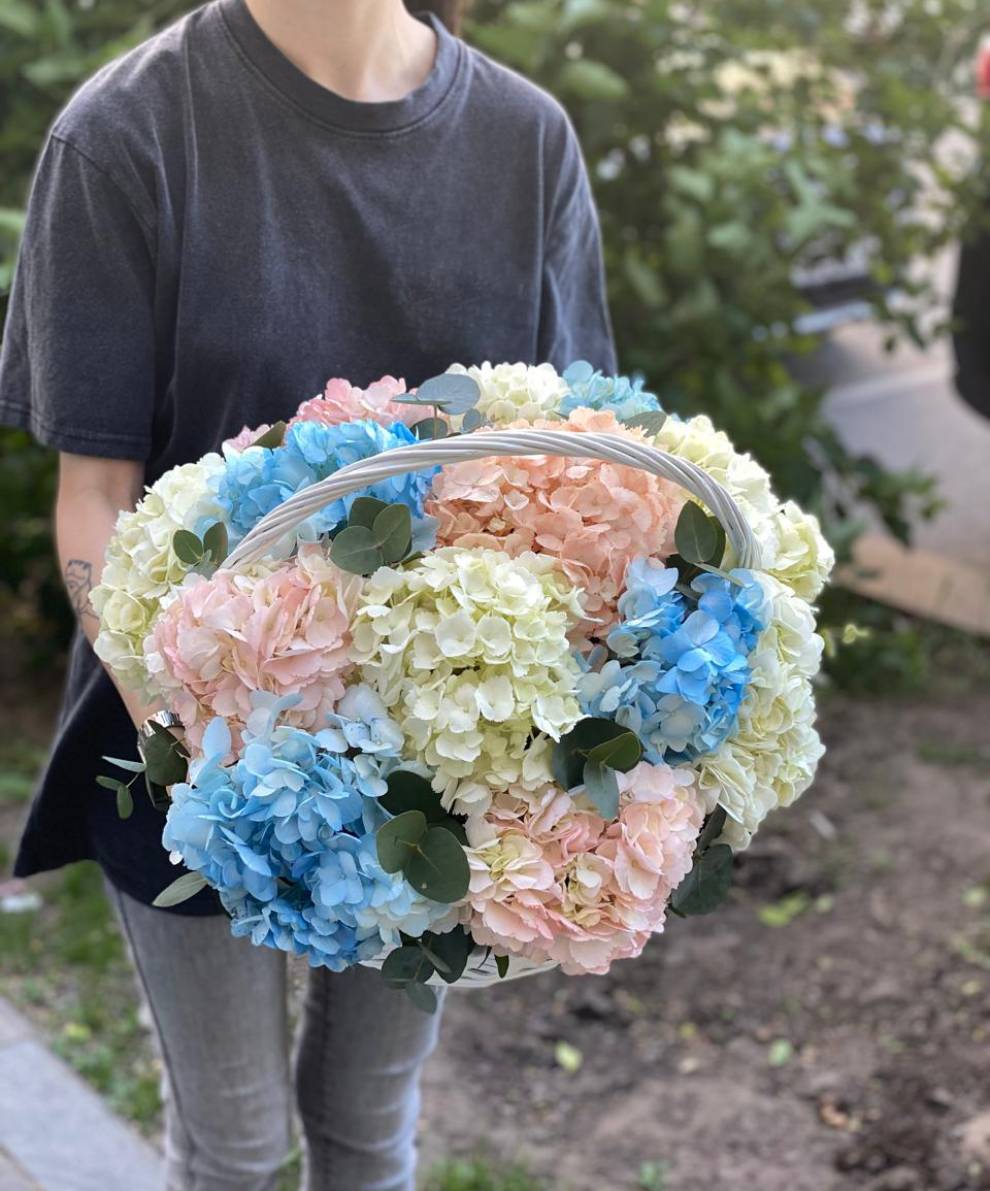 Корзина с гортензиями №1300